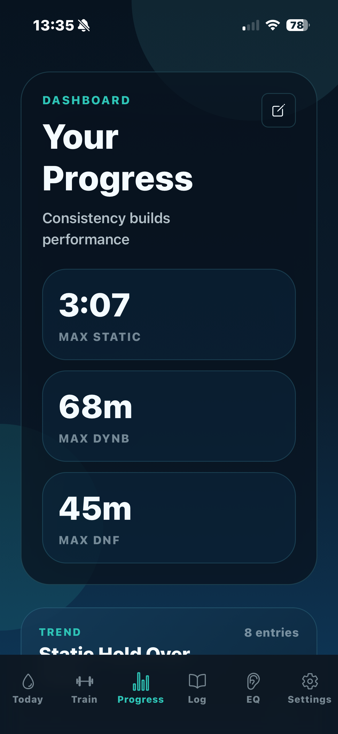 Apneon app screen showing a guided dry training session
